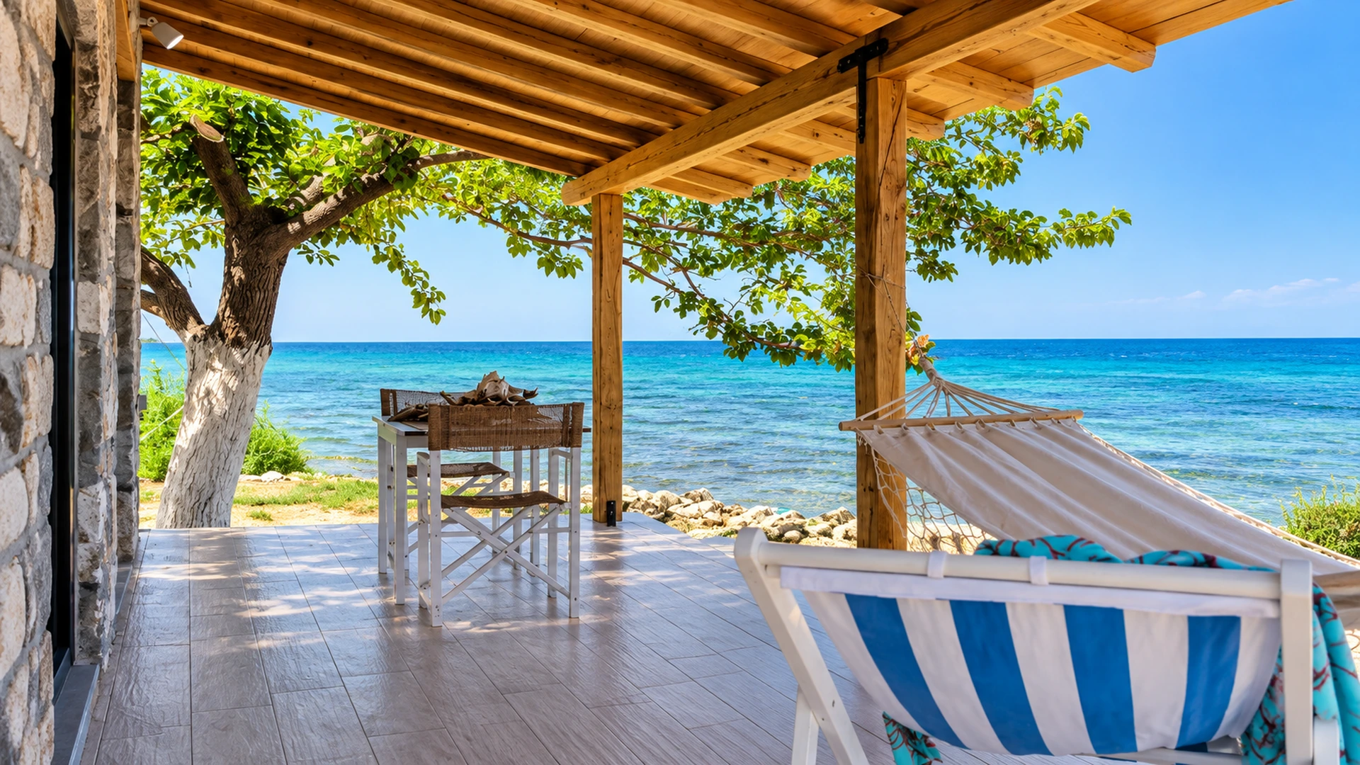 Covered seaside terrace at Onar 2 Villa
